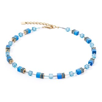 Collier Coeur de Lion GeoCUBE® Acier Gold Cristal et Pierres Naturelles Bleues 4020/10-0600