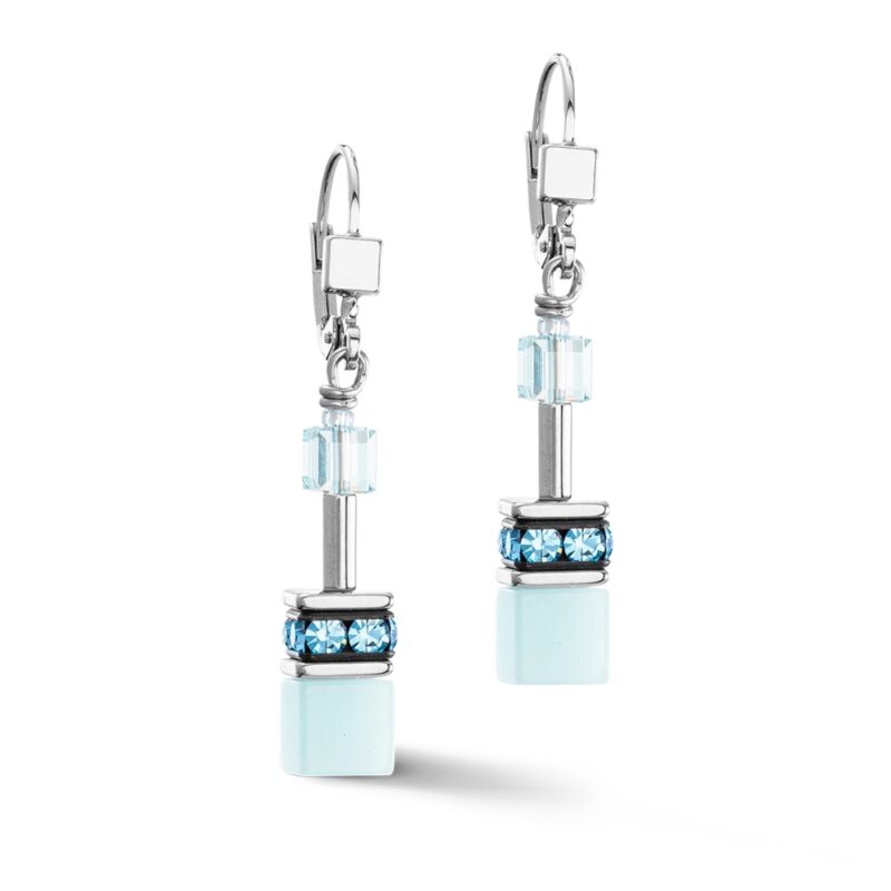 Boucles d'oreilles Coeur de Lion Pendantes GeoCUBE® Acier Gold Cristal et Pierres Naturelles Aqua Bleu Glacier 4020/20-2020