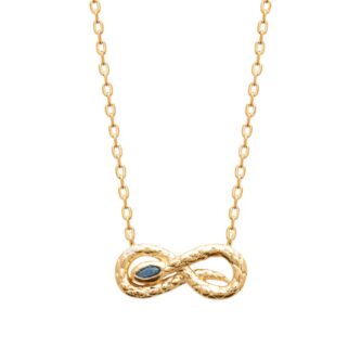 Collier Plaqué Or Jaune Serpent Infini Oxyde Navette Bleu