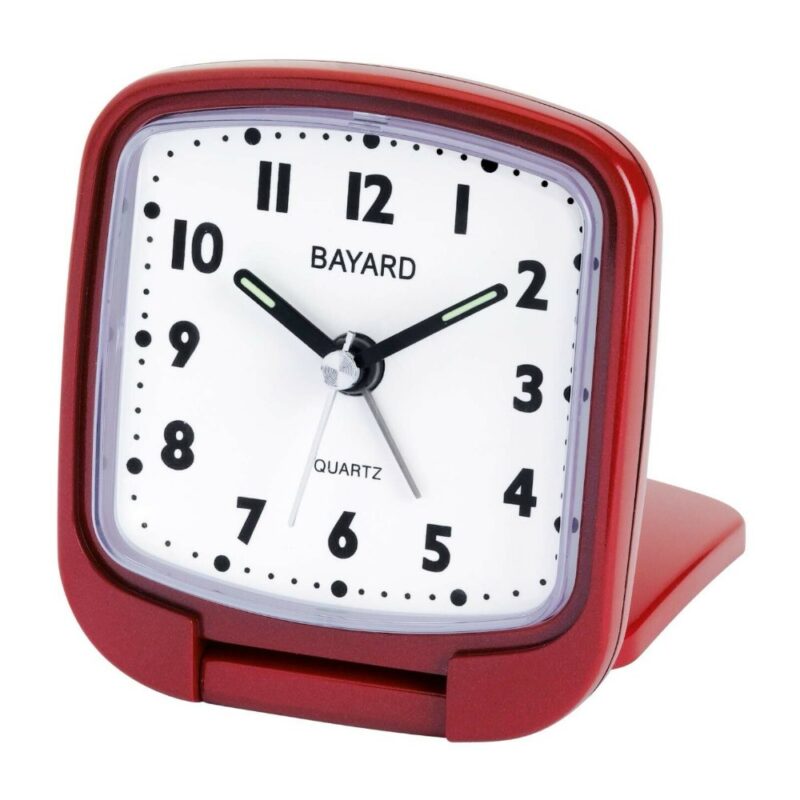 Réveil De Voyage Bayard Rouge Quartz Silencieux Analogique Cadran Blanc