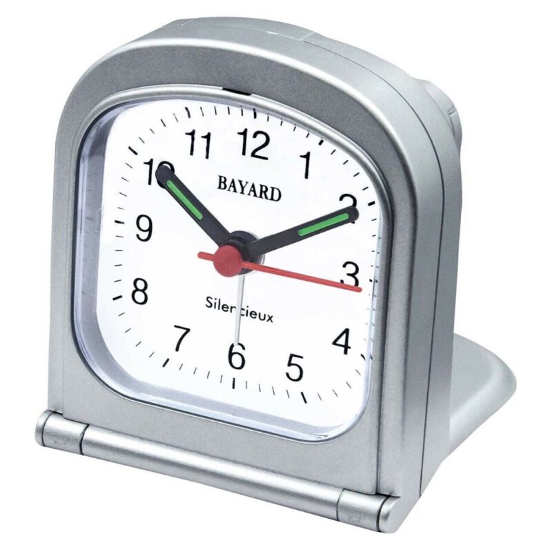 Réveil De Voyage Bayard Gris Quartz Silencieux Analogique Cadran Blanc