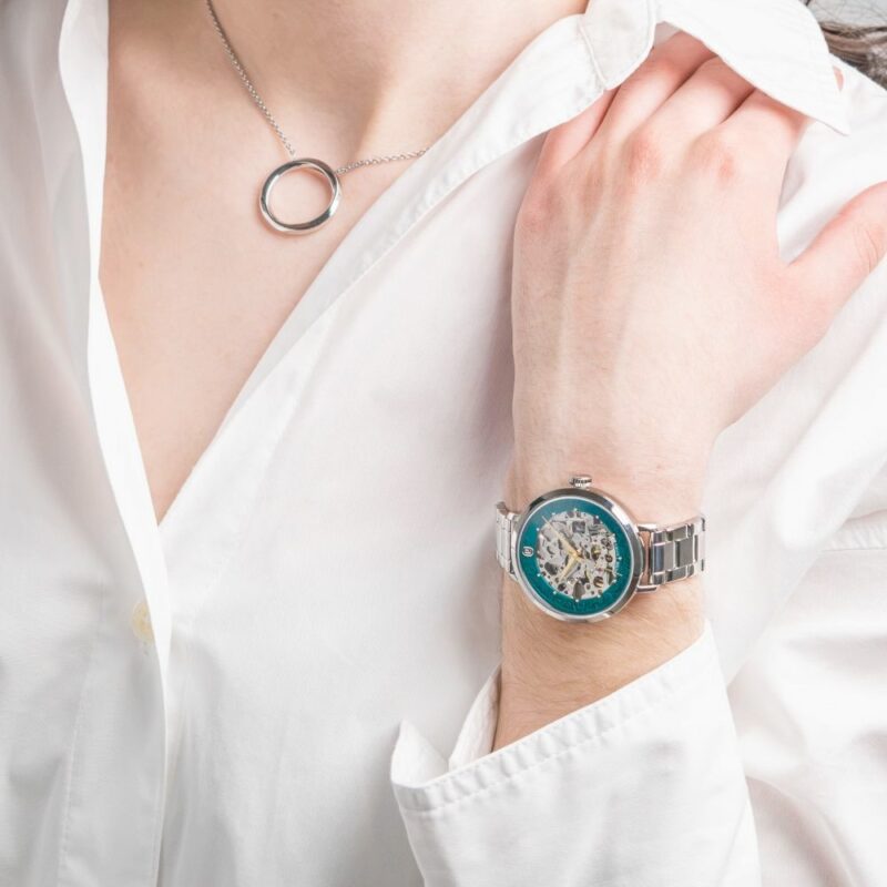 Montre Femme Pierre Lannier Automatique Argenté Cadran Vert Bracelet Acier 141K671 – Image 2