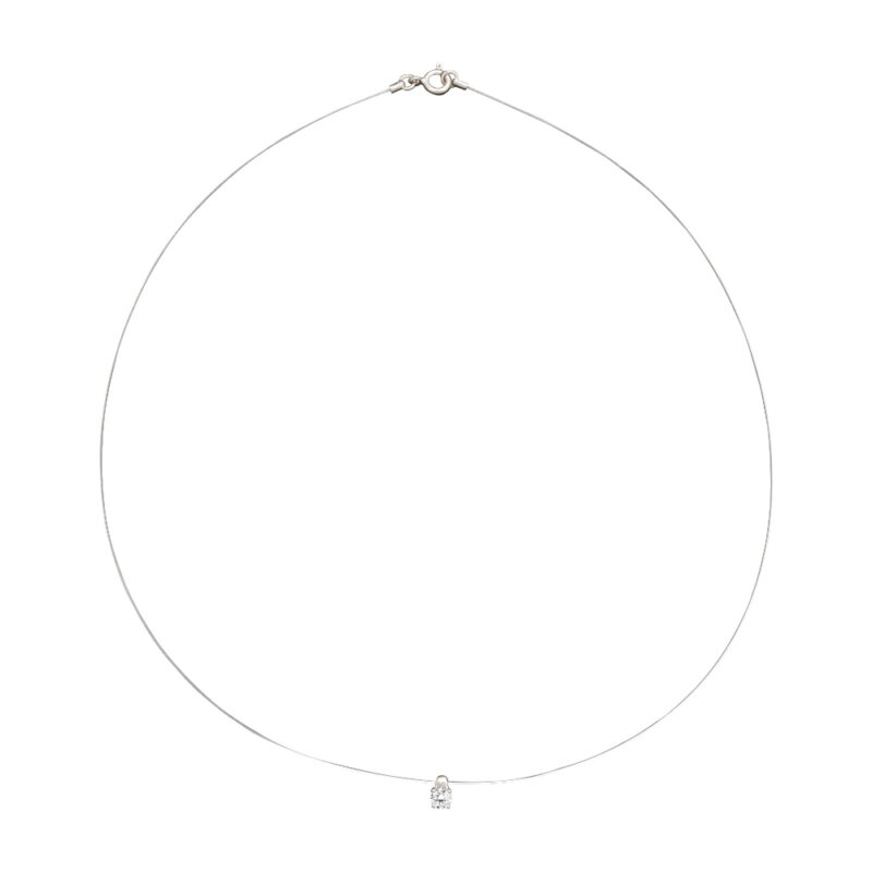 Collier Argent 925/1000 Rhodié Fil Nylon et Oxyde Serti Griffes 4.2mm