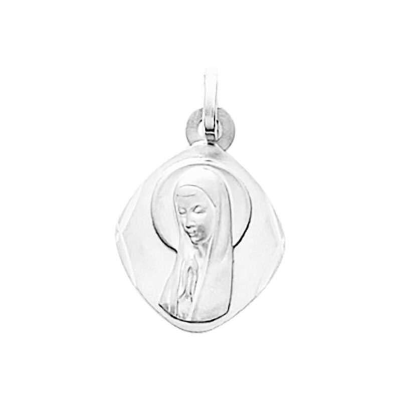 Médaille Losange Argent 925/1000 Rhodié Vierge 15mm