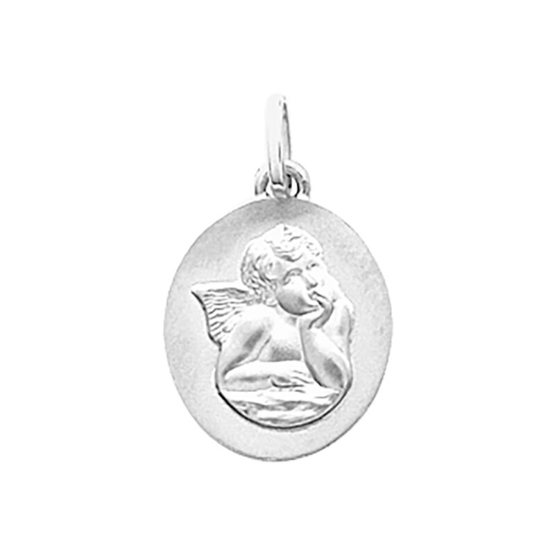 Médaille Ovale Argent 925/1000 Rhodié Ange Pensif 14mm