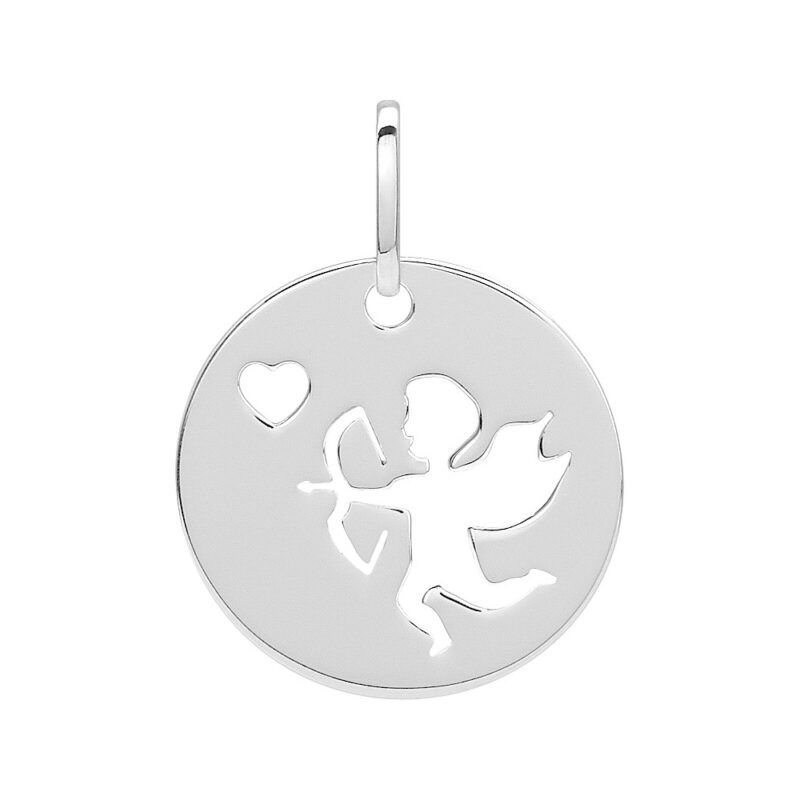 Médaille Argent 925/1000 Rhodié Ange Cupidon Diamètre 16mm