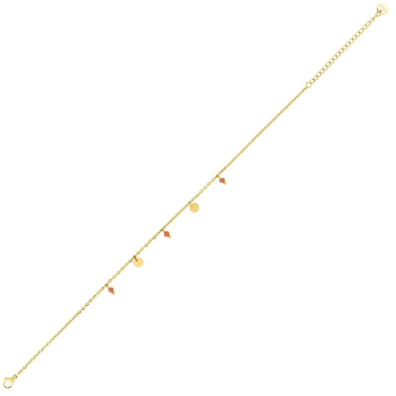 Chaine de Cheville Fashion Steel Acier Doré Cristal Corail Synthétique – Image 2