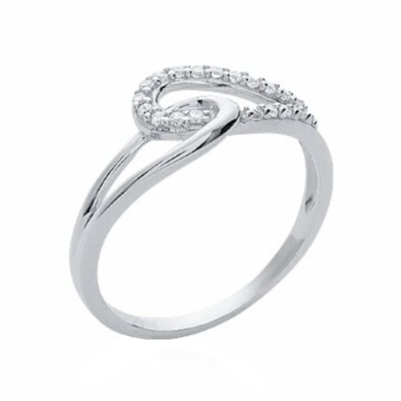 Bague Grande Taille Argent Rhodié 925/1000 Entrelacée et Pavage Oxydes