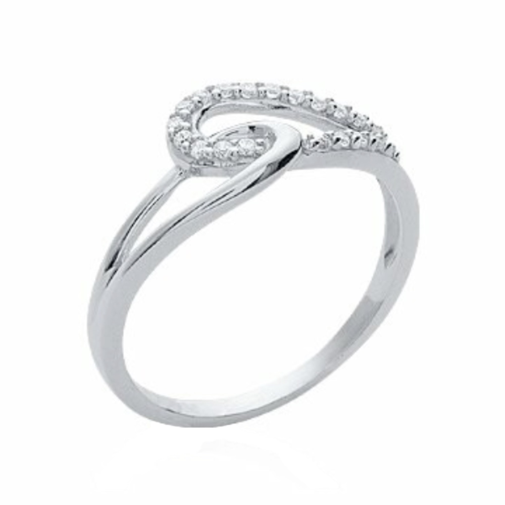 Bague Grande Taille Argent Rhodié 925/1000 Entrelacée et Pavage Oxydes