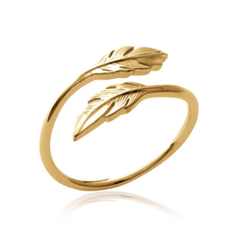 Bague Grande Taille Plaqué Or Jaune et Plumes