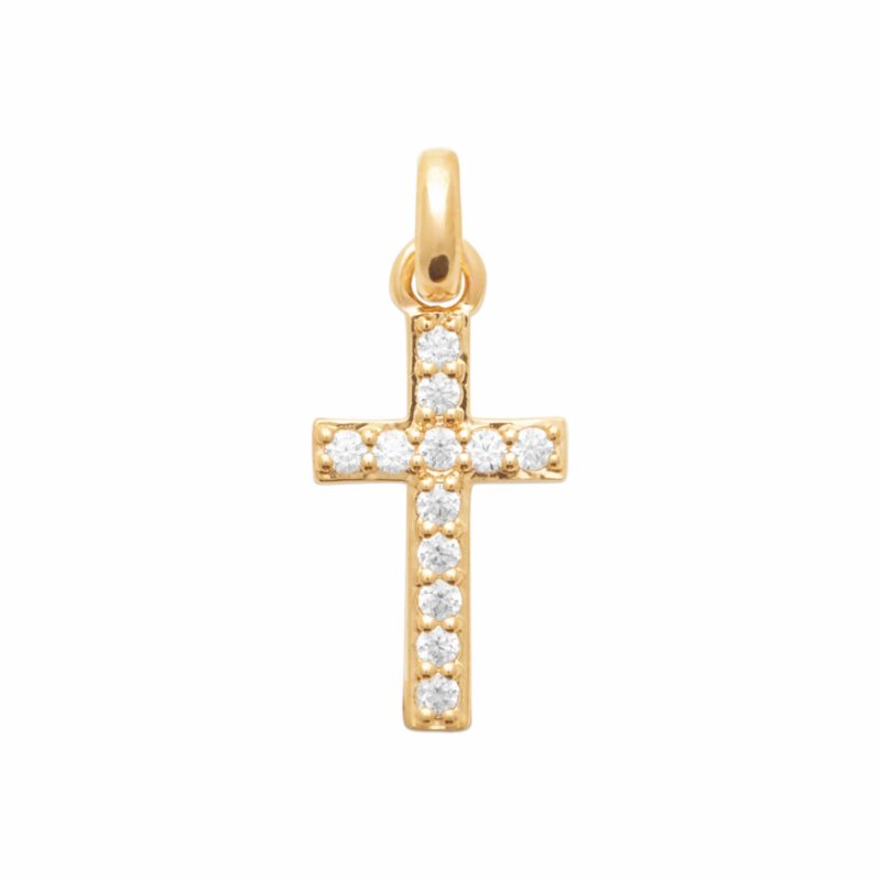Croix Plaqué Or Jaune Pavage Oxydes 15mm