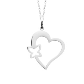 Collier Fashion Steel Acier Silver Cœur 28mm et Papillon