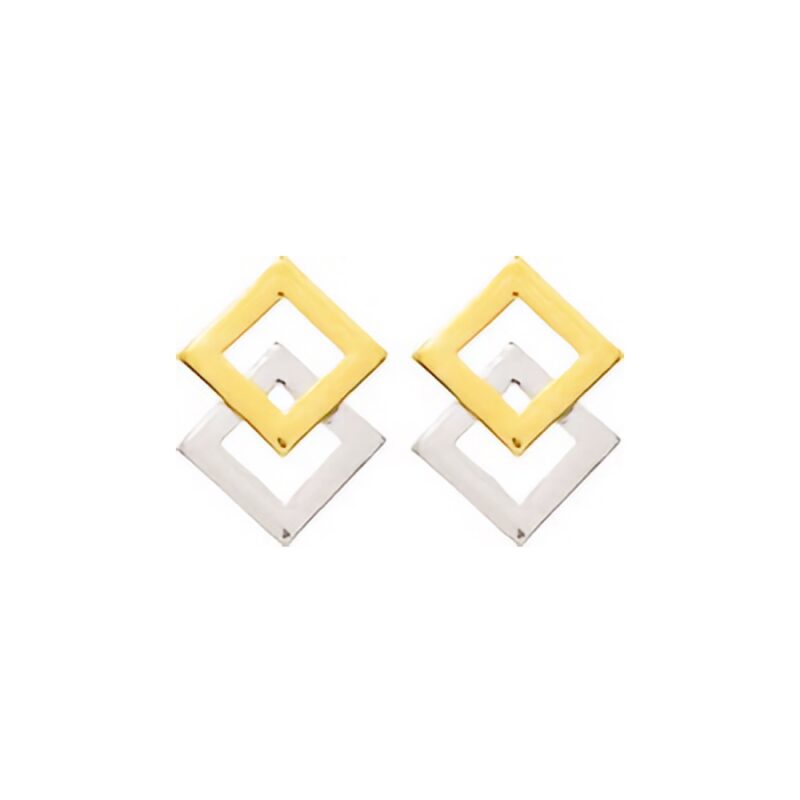 Boucles d'oreilles Or Bicolore 750/1000 Duo de Carré