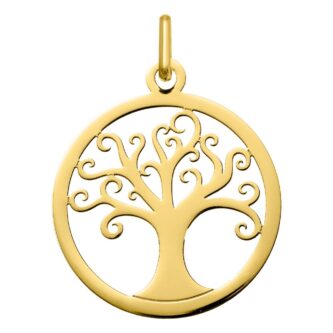 Pendentif Rond Or Jaune 750/1000 Arbre de Vie Diamètre 20mm