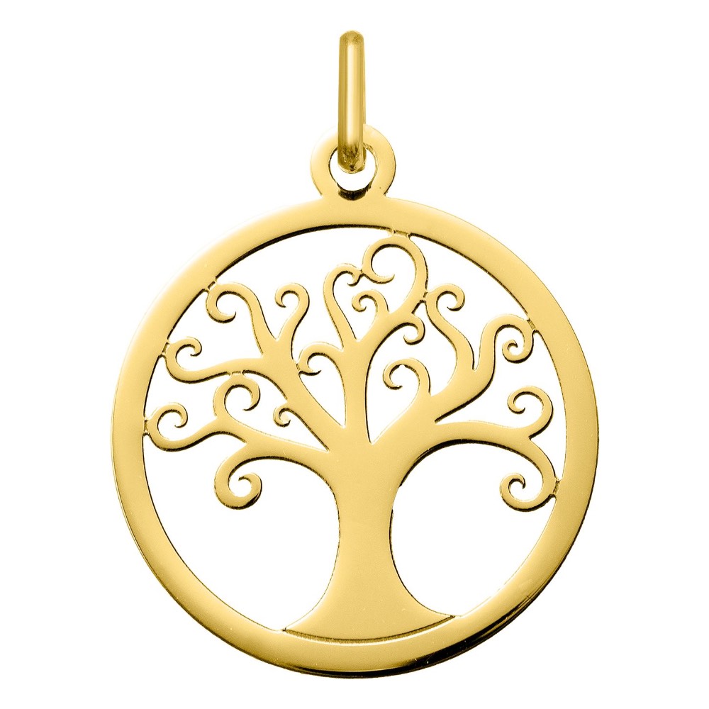 Pendentif Rond Or Jaune 750/1000 Arbre de Vie Diamètre 20mm