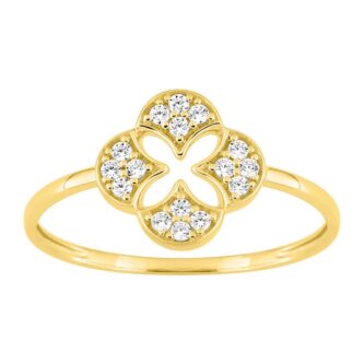 Bague Or Jaune 750/1000 Trèfle Oxydes de Zirconium - 54