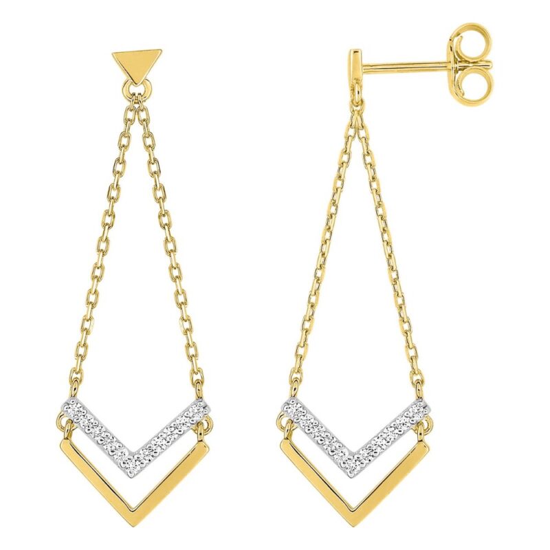 Boucles d'oreilles Pendantes Or 750/1000 Bicolore et Pavage Oxydes