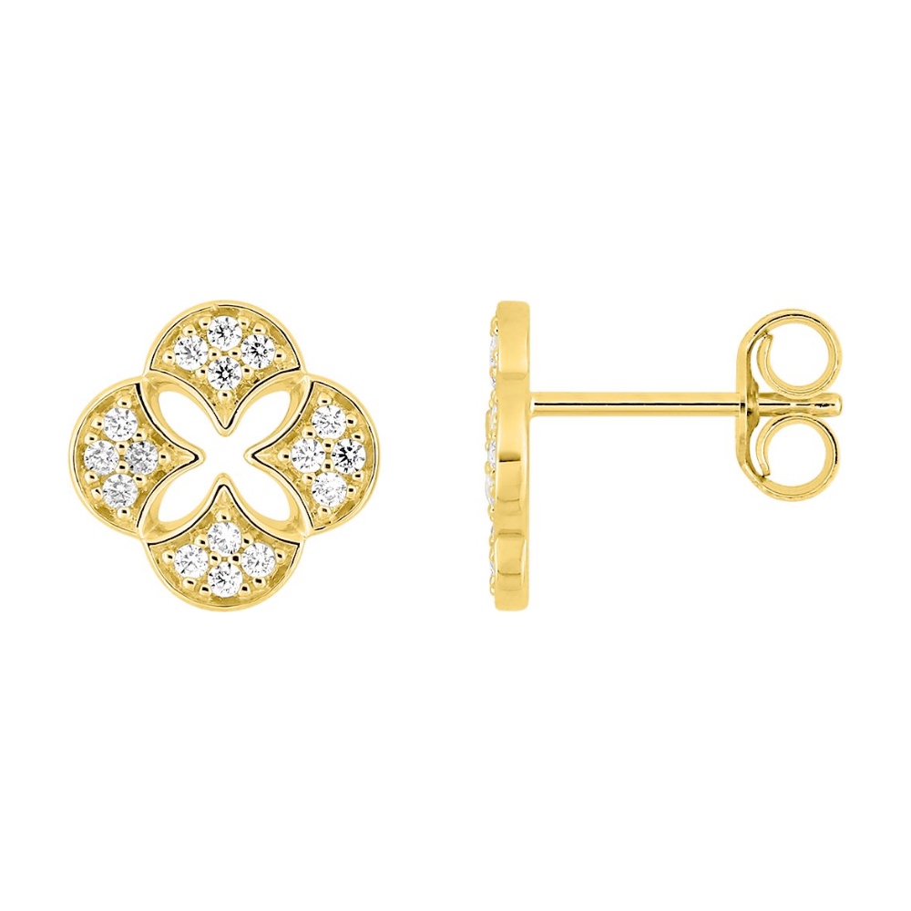 Boucles d'oreilles Or Jaune 750/1000 Trèfle Oxydes de Zirconium
