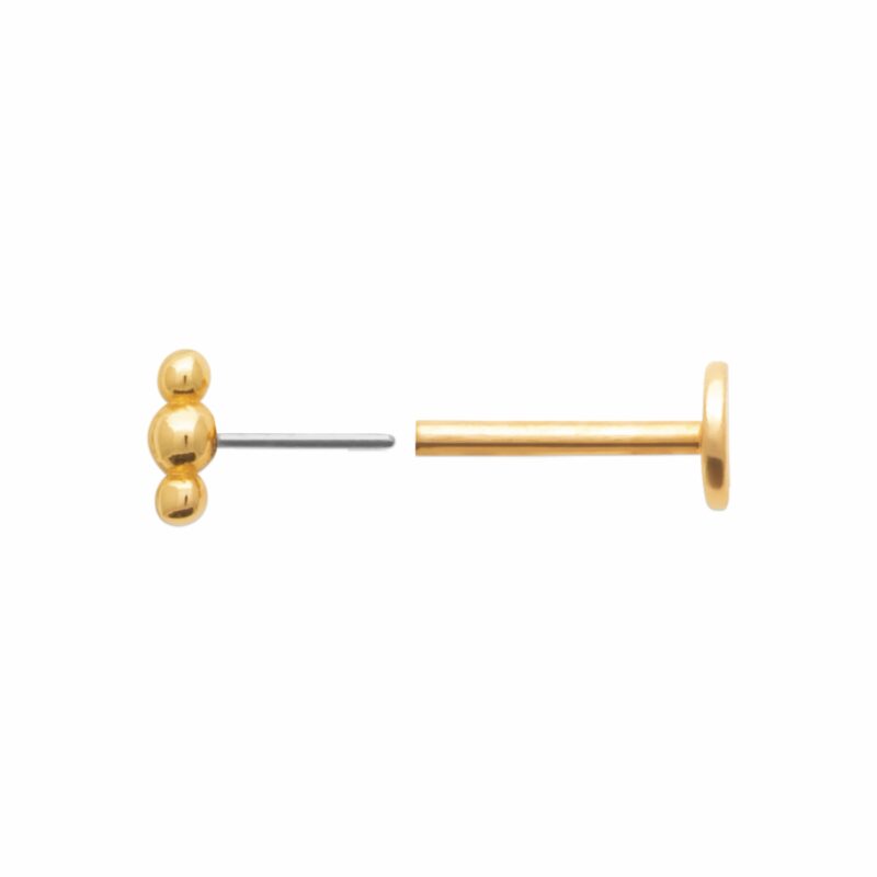 Piercing Cartilage Plaqué Or Jaune Trois Boules Tige Titane – Image 2
