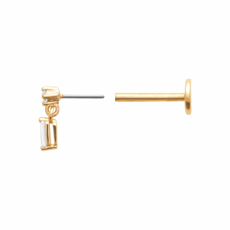 Piercing Cartilage Plaqué Or Jaune Oxyde serti Griffe et Pendant Oxyde Baguette Tige Titane – Image 2