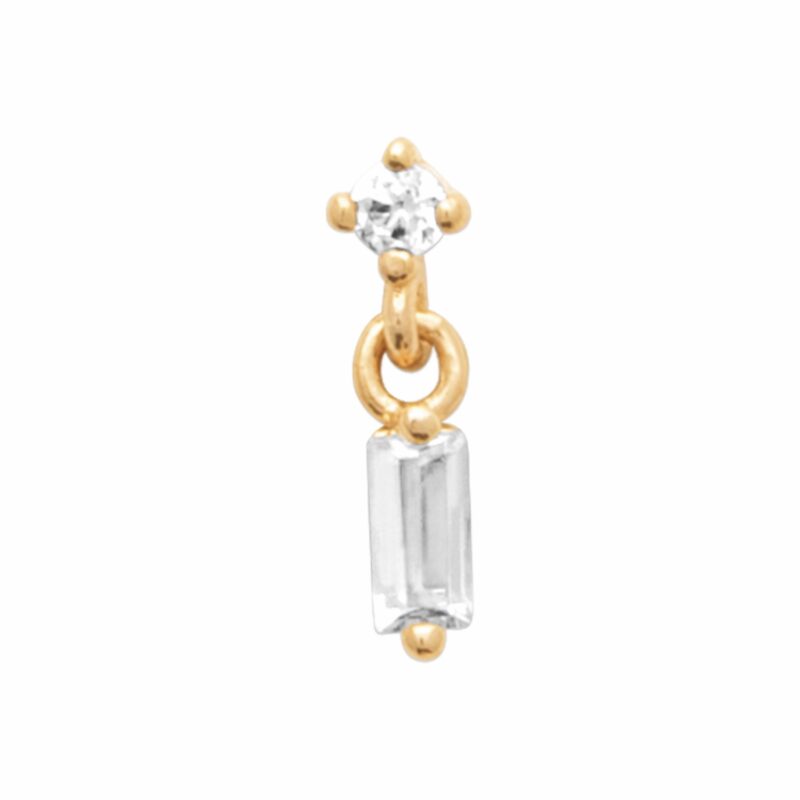Piercing Cartilage Plaqué Or Jaune Oxyde serti Griffe et Pendant Oxyde Baguette Tige Titane