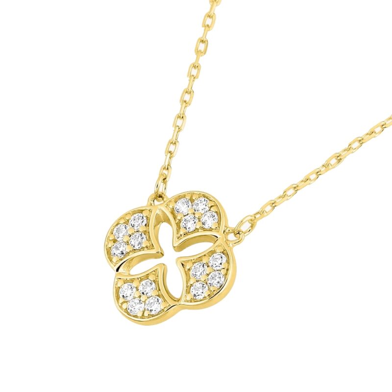 Collier Or Jaune 750/10000 Trèfle Oxydes de Zirconium – Image 2