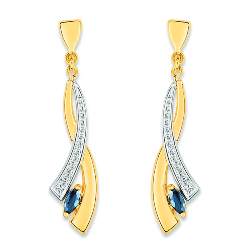 Boucles d'oreilles Pendantes Or 750/1000 Bicolore et Saphirs Navette
