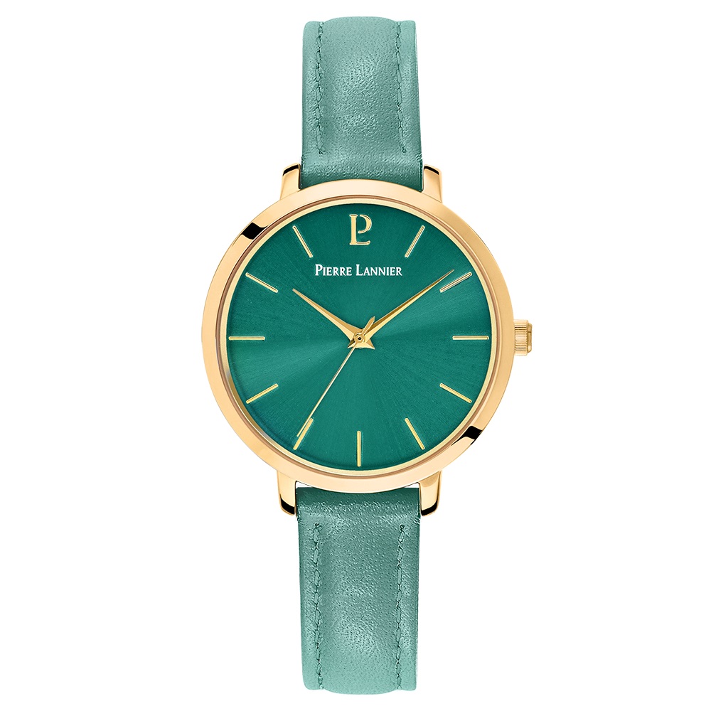 Montre Femme Pierre Lannier Chouquette Acier Doré Cadran Vert Bracelet Cuir Vert 038J577