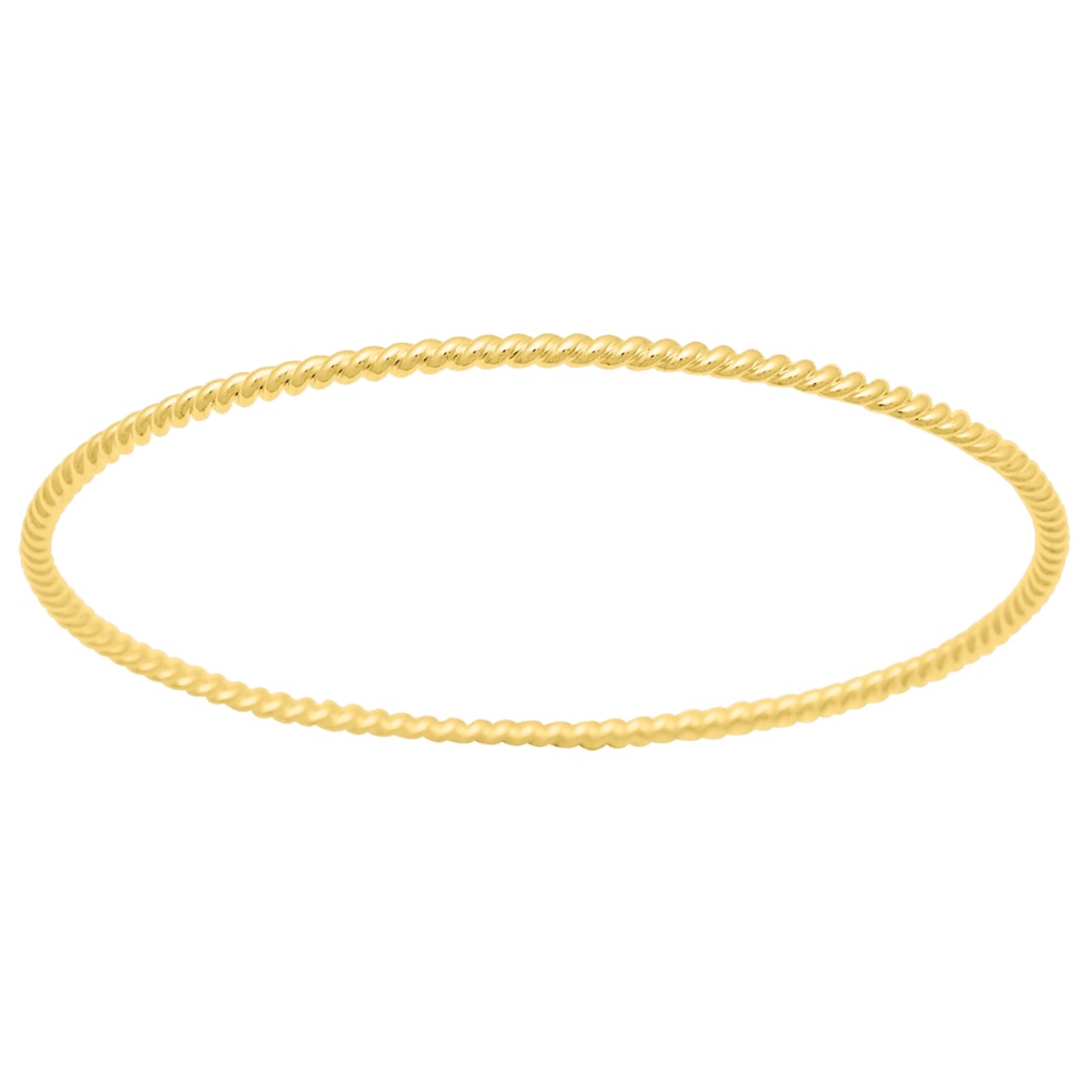 Bracelet Plaqué Or Jaune Jonc Rond Fil Torsadé 1.15mm