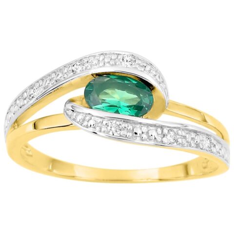 Bague Plaqué Or Bicolore Forme Tourbillon et Oxyde Vert Ovale