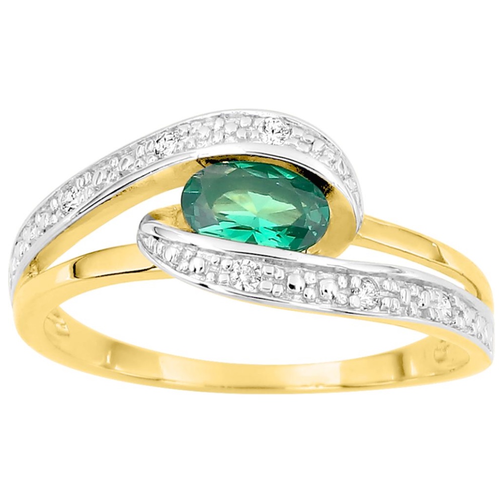 Bague Plaqué Or Bicolore Forme Tourbillon et Oxyde Vert Ovale