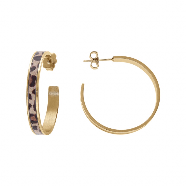 Créoles Acier Doré Stella Mia et Résine Léopard Diamètre 30mm