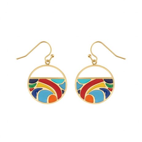 Boucles d'oreilles Acier Doré Stella Mia et Résine Multicouleurs Diamètre 23mm