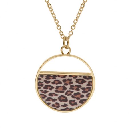 Collier Stella Mia Acier Doré et Résine Léopard Diamètre 23mm