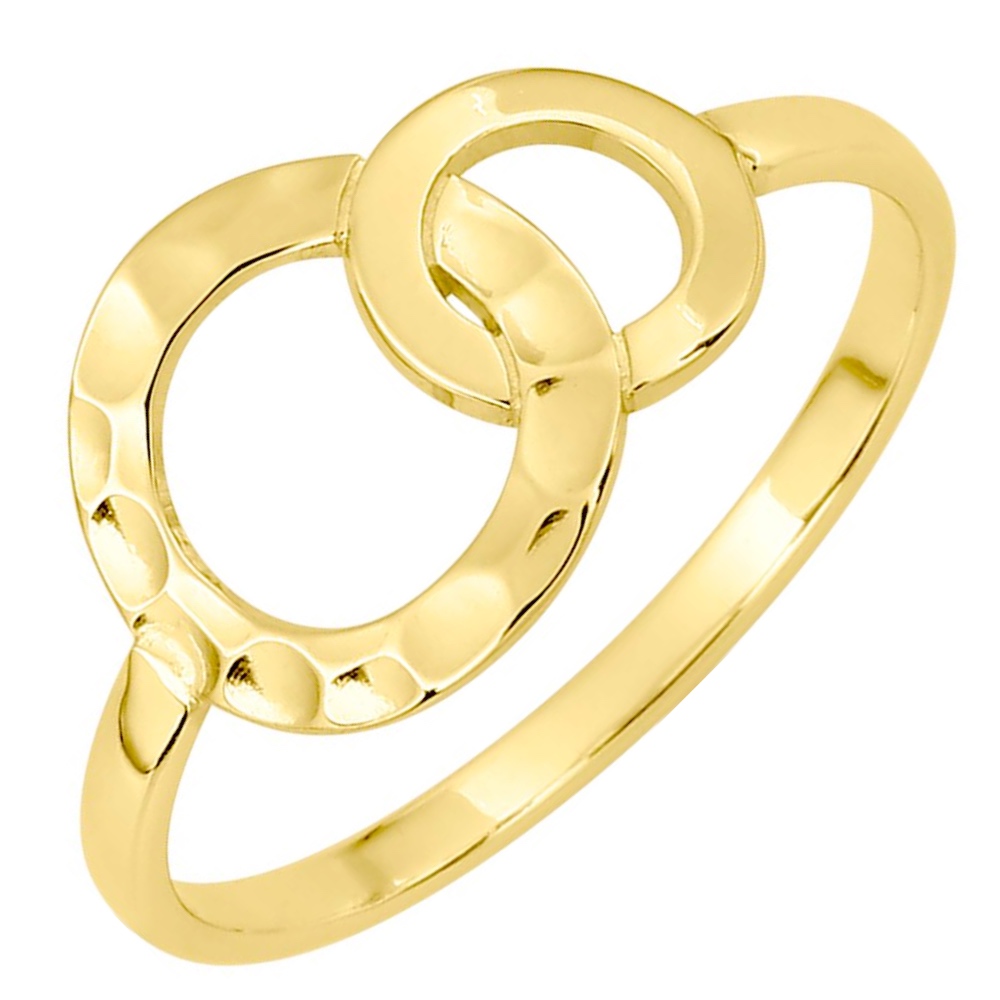 Bague Plaqué Or Jaune Double Cercle Entrelacés Effet Martelé