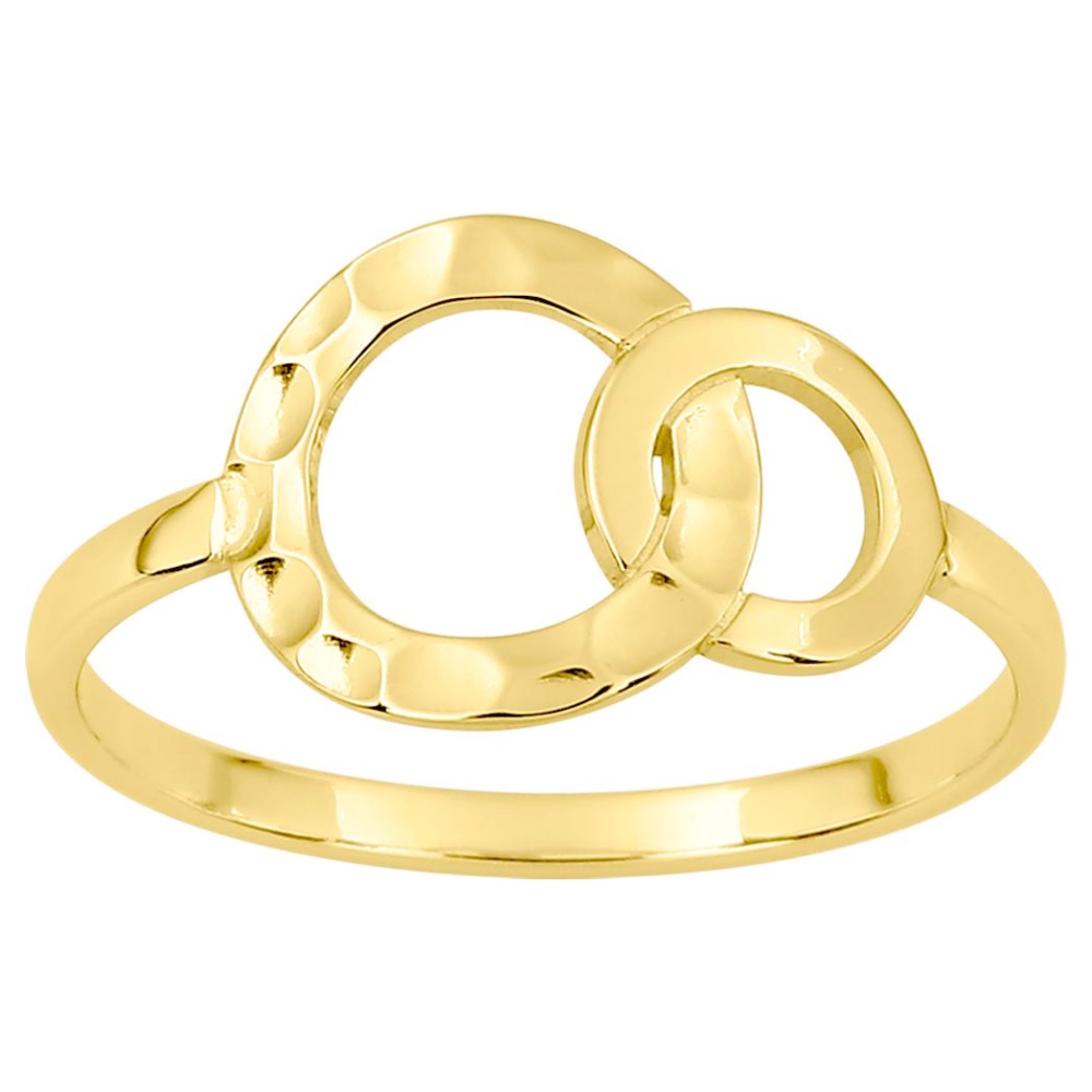 Bague Plaqué Or Jaune Double Cercle Entrelacés Effet Martelé – Image 2