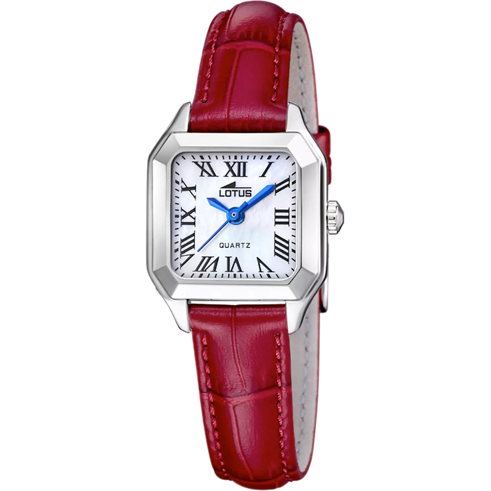 Montre Lotus Femme Old Money Acier Cadran Chiffres Romains Bracelet Cuir Rouge 19035/2