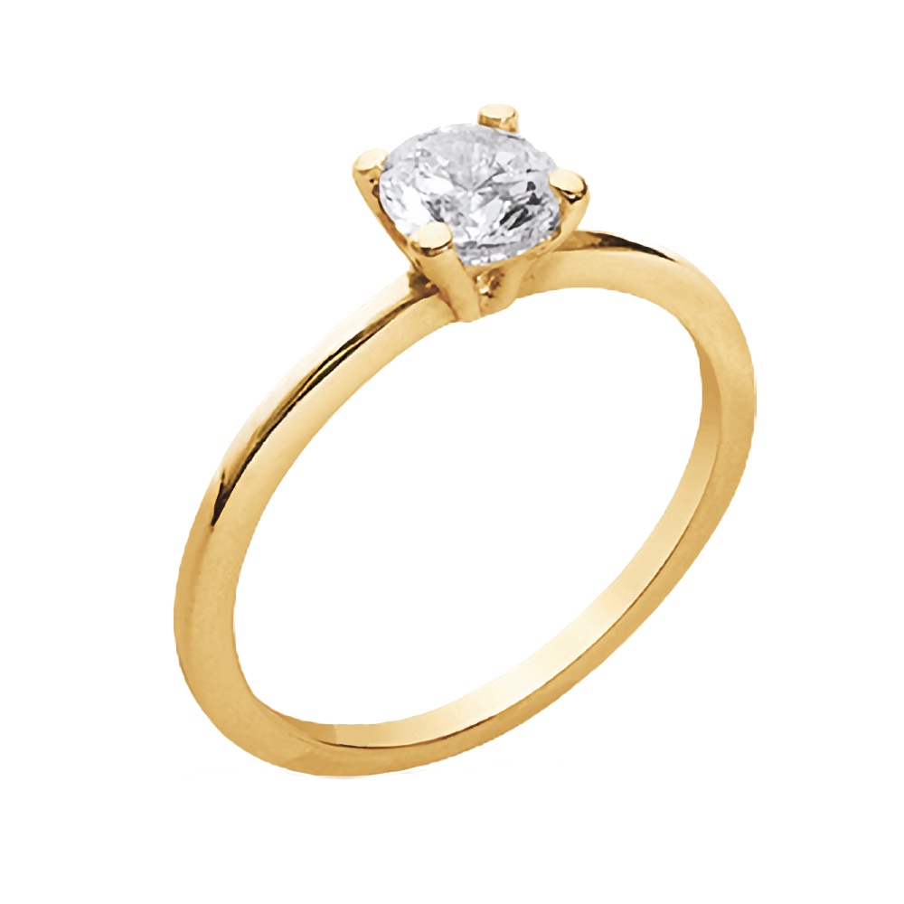 Bague Plaqué Or Jaune Solitaire 4 Griffes Oxyde 5mm