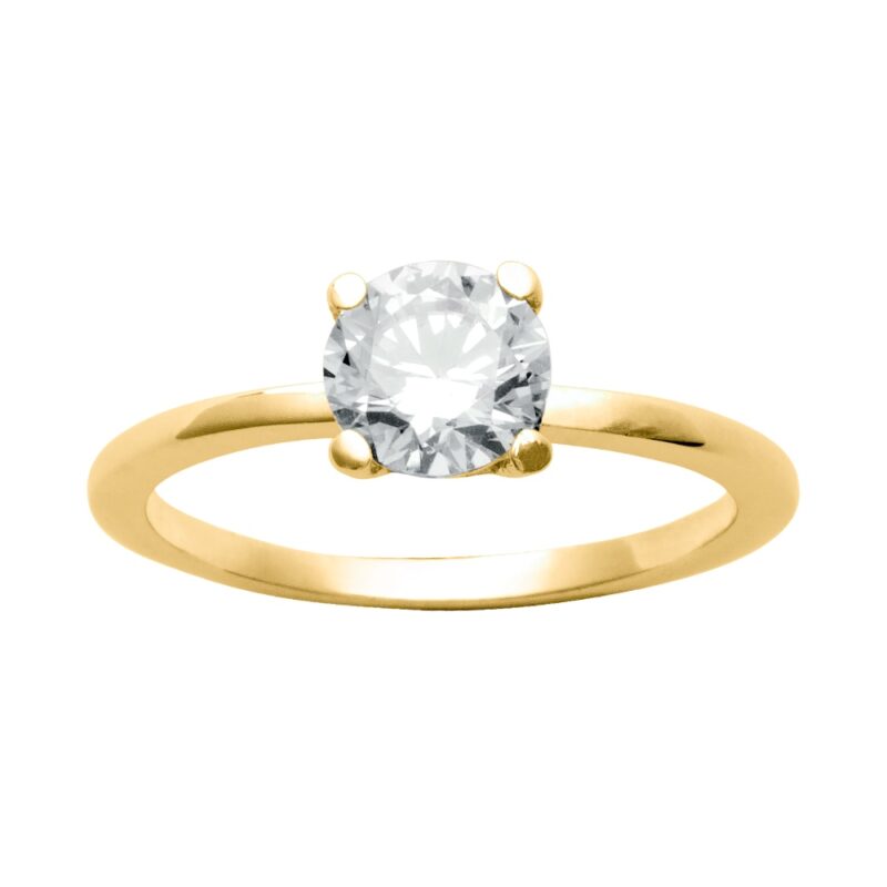 Bague Plaqué Or Jaune Solitaire 4 Griffes Oxyde 6mm – Image 2