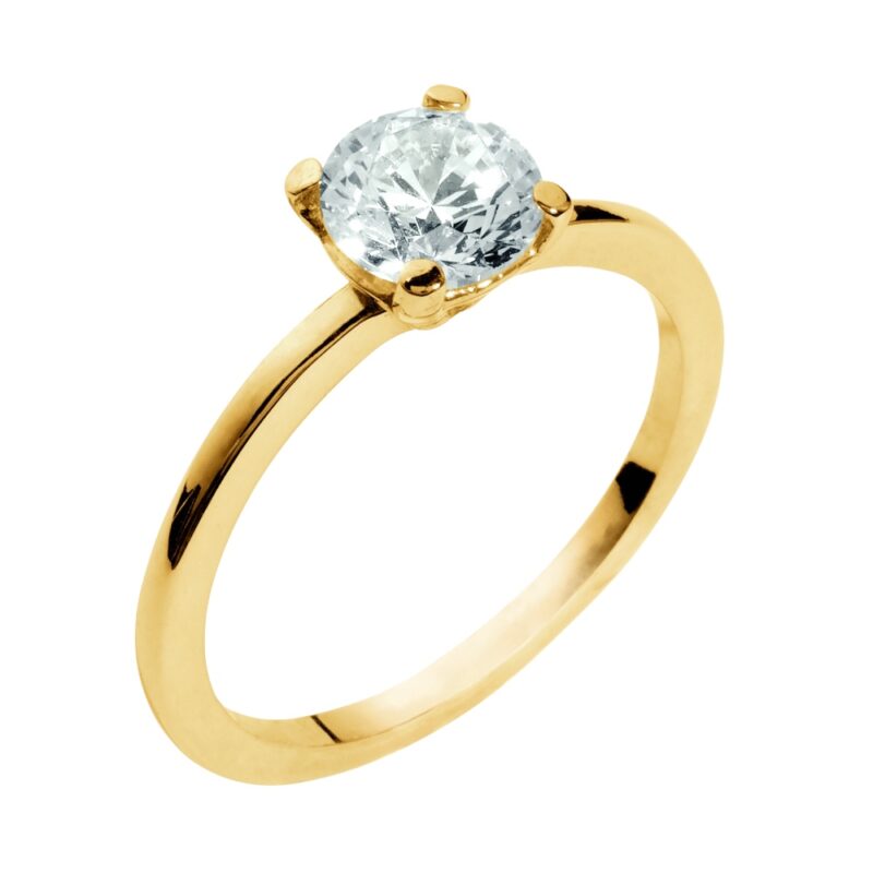 Bague Plaqué Or Jaune Solitaire 4 Griffes Oxyde 6mm