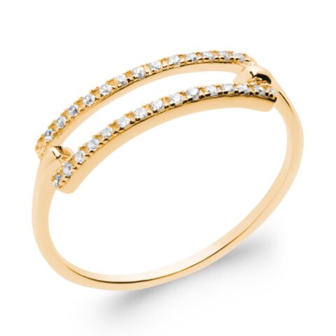 Bague Plaqué Or Jaune Double Rang Pavage Oxydes