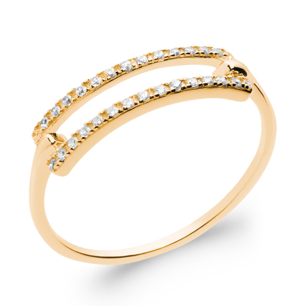 Bague Plaqué Or Jaune Double Rang Pavage Oxydes