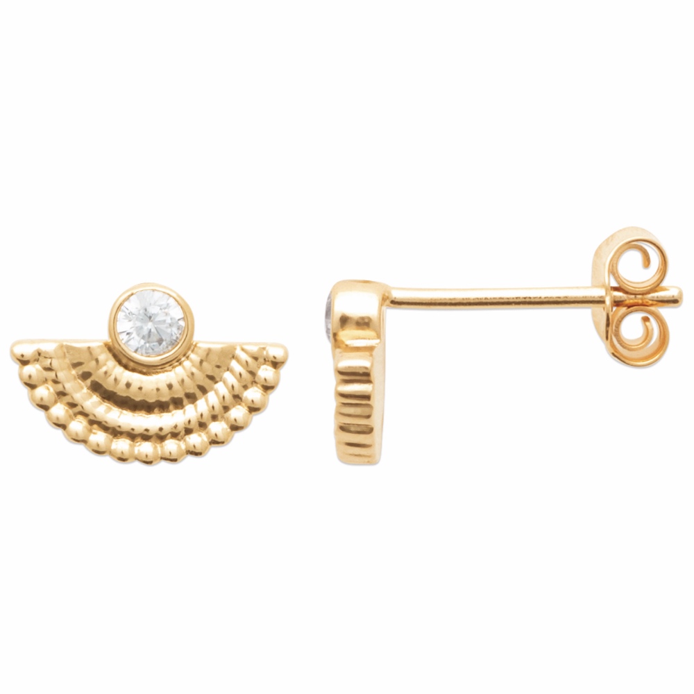 Boucles d'oreilles Plaqué Or Jaune Demi Rond 10mm et Oxyde Serti Clos – Image 2