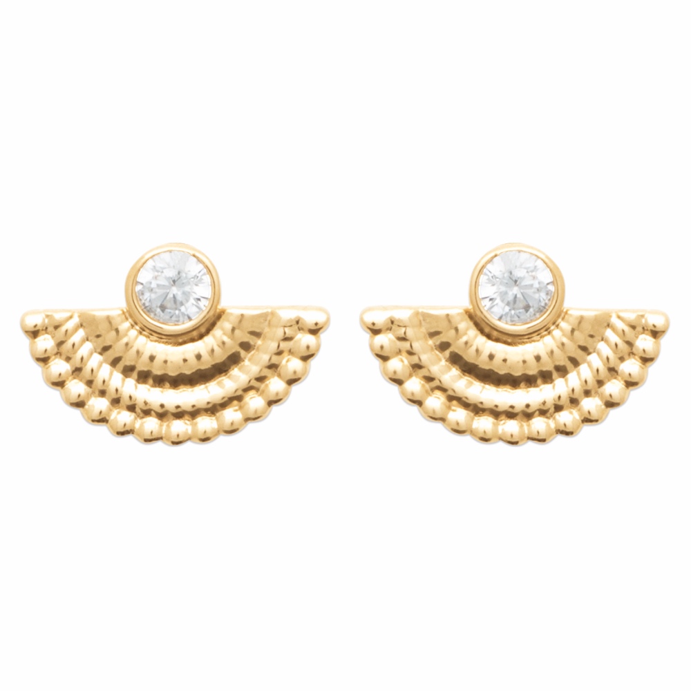 Boucles d'oreilles Plaqué Or Jaune Demi Rond 10mm et Oxyde Serti Clos