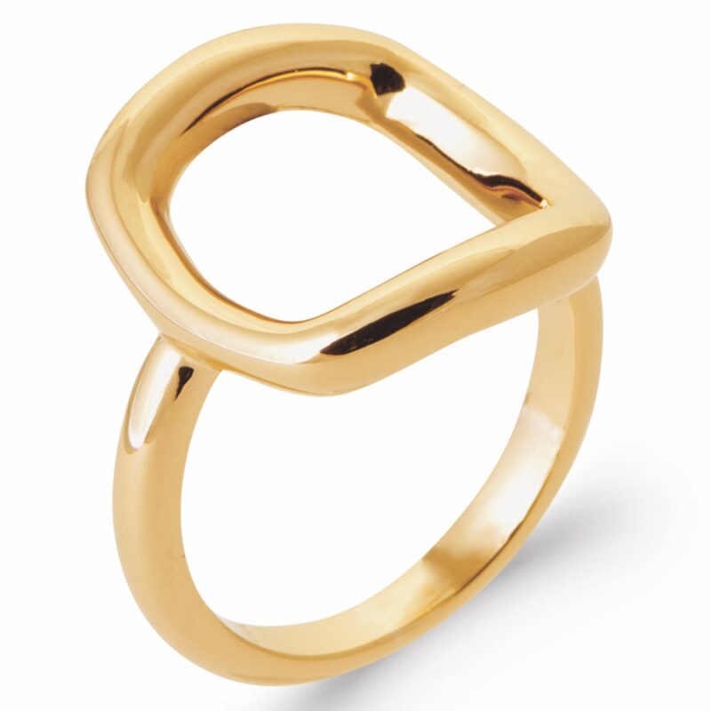 Bague Plaqué Or Jaune Motif Carré Galbé Bords Arrondis