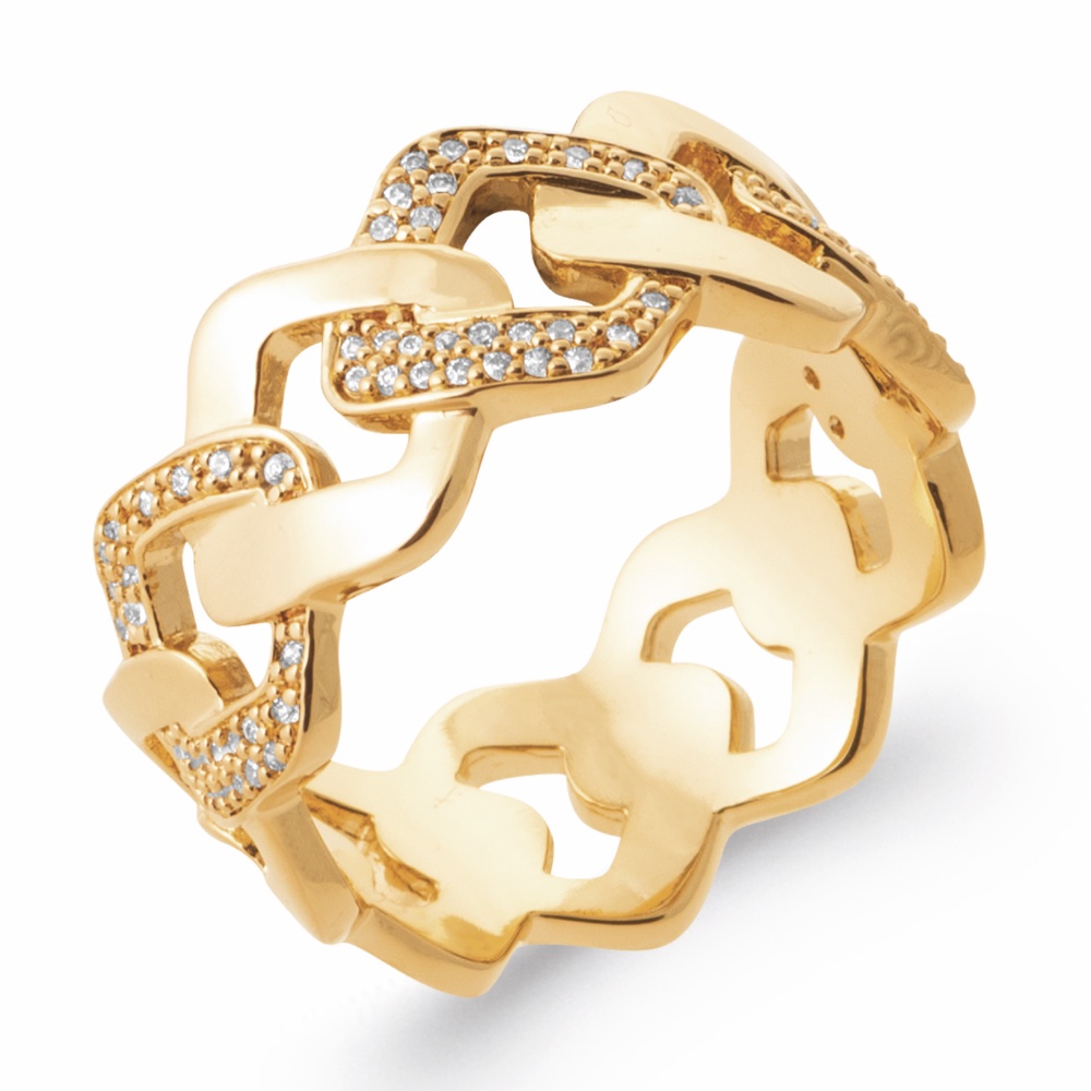 Bague Plaqué Or Jaune Mailles Pavage Alterné Oxydes