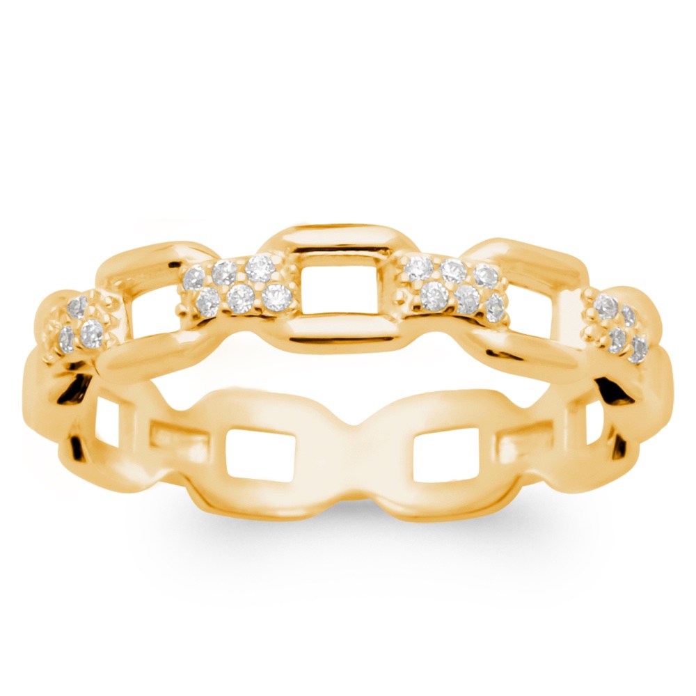 Bague Plaqué Or Jaune Maillons et Pavage Oxydes – Image 2