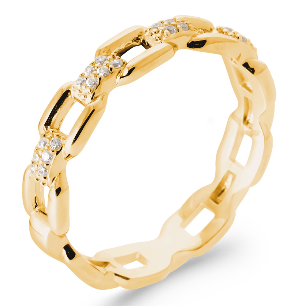 Bague Plaqué Or Jaune Maillons et Pavage Oxydes