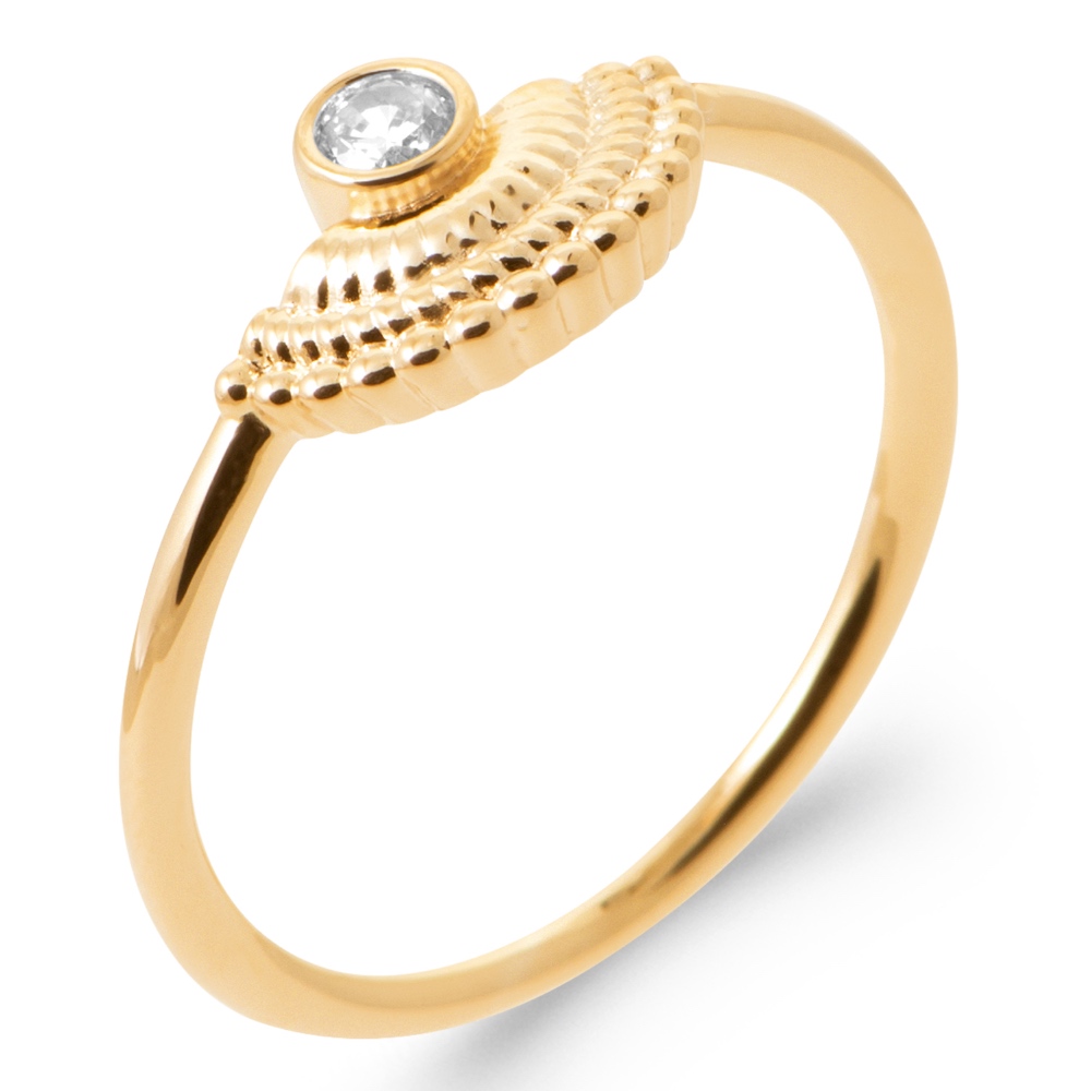 Bague Plaqué Or Jaune Demi Rond 10mm et Oxyde Serti Clos