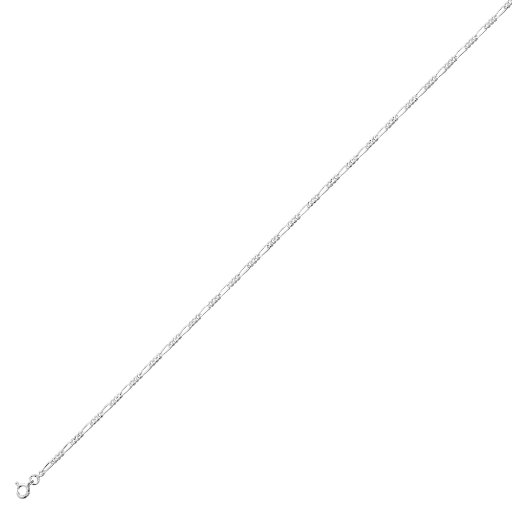 Bracelet Argent Rhodié 925/1000 Maille Figaro Alternée 1+3 Largeur 2mm – Image 2